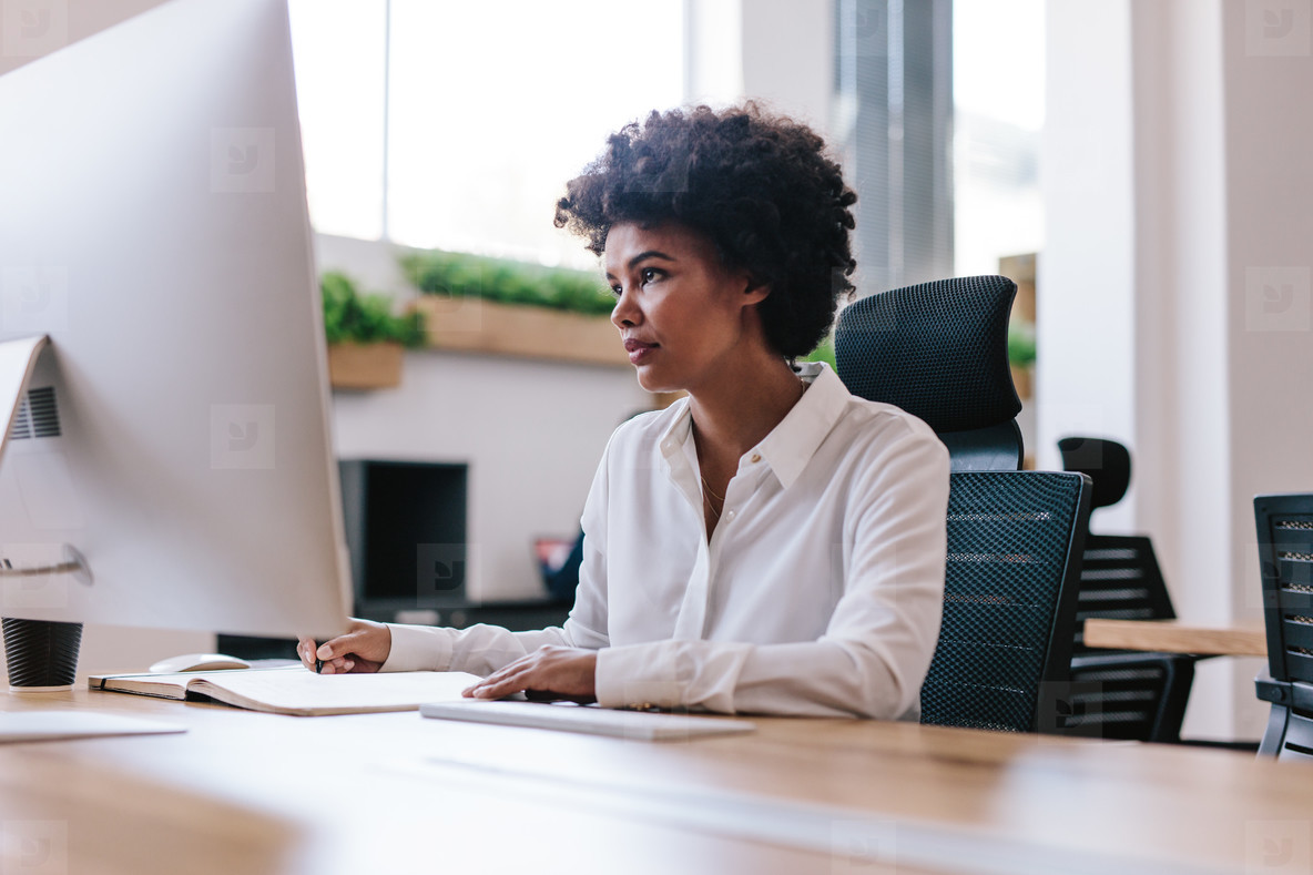 Businesswoman using her pc