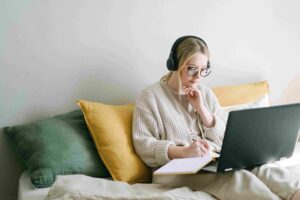 A woman working on her business